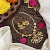 Vriksham AD Stone Lakshmi Pendant Short Neckpiece-Pearl-G15951